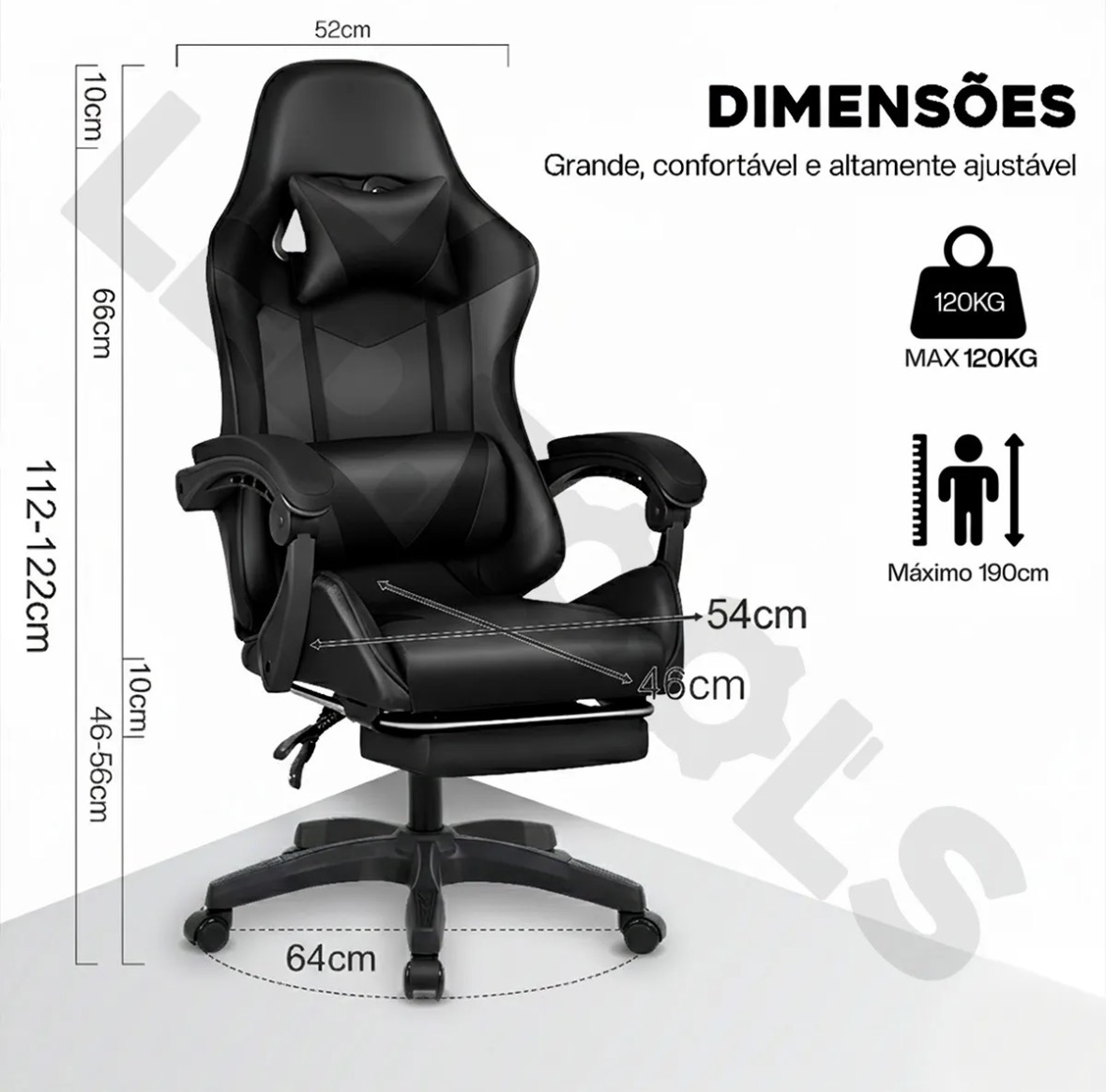 Cadeira Gamer Ergonômica Para Jogos Pc Reclinável Apoio Pé Preto Couro Sintético